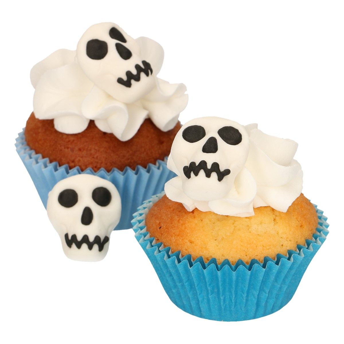 Zuckerdekoration Totenköpfe auf CupCakes