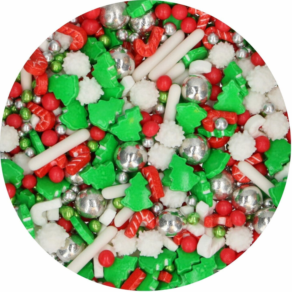 Zuckerstreuselmischung Christmas Wishes Weihnachten mit roten, grünen und weißen Streuseln, Bäumchen und Zuckerstangen