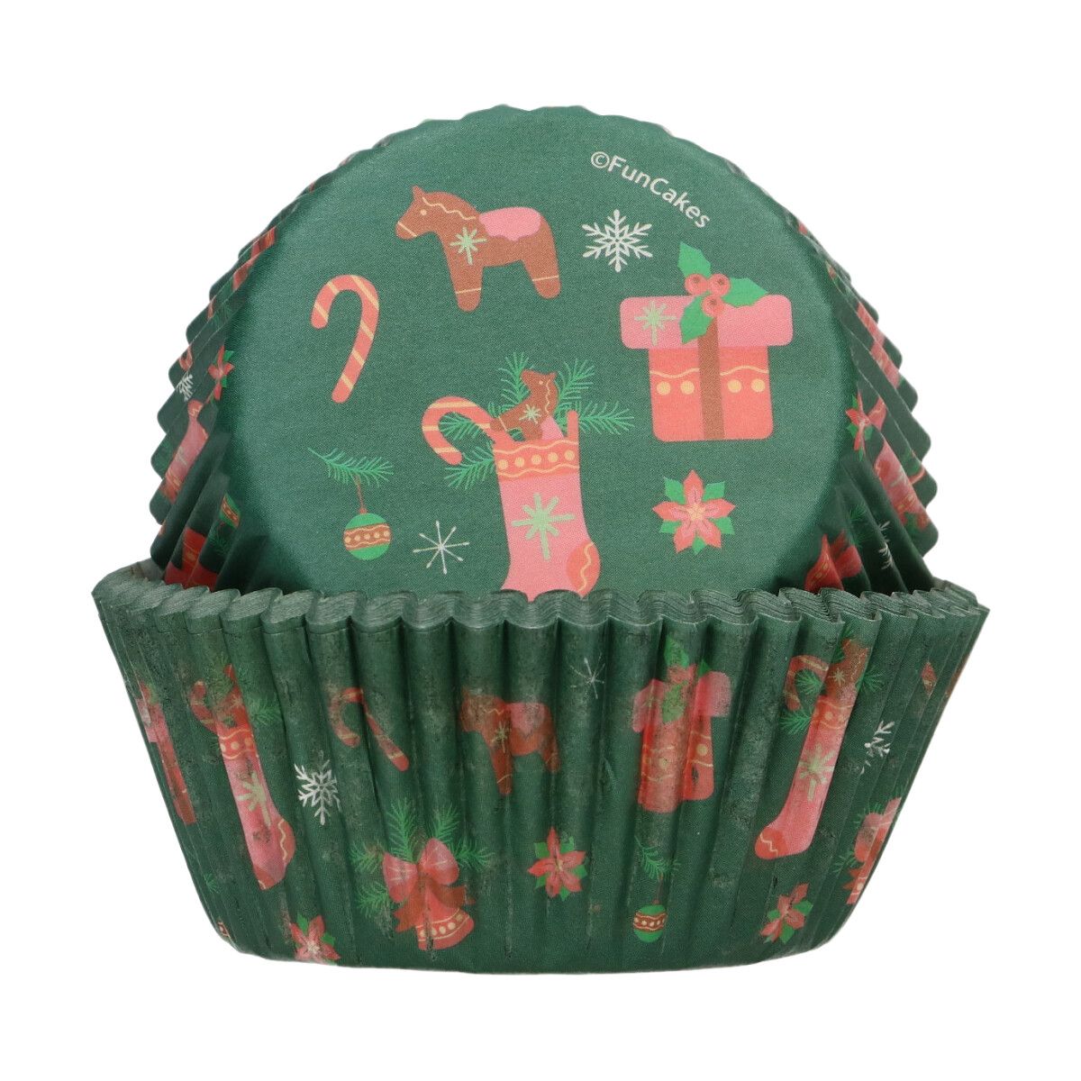 FunCakes Baking Cups Weihnachten grün mit roten Weihnachtsbildern
