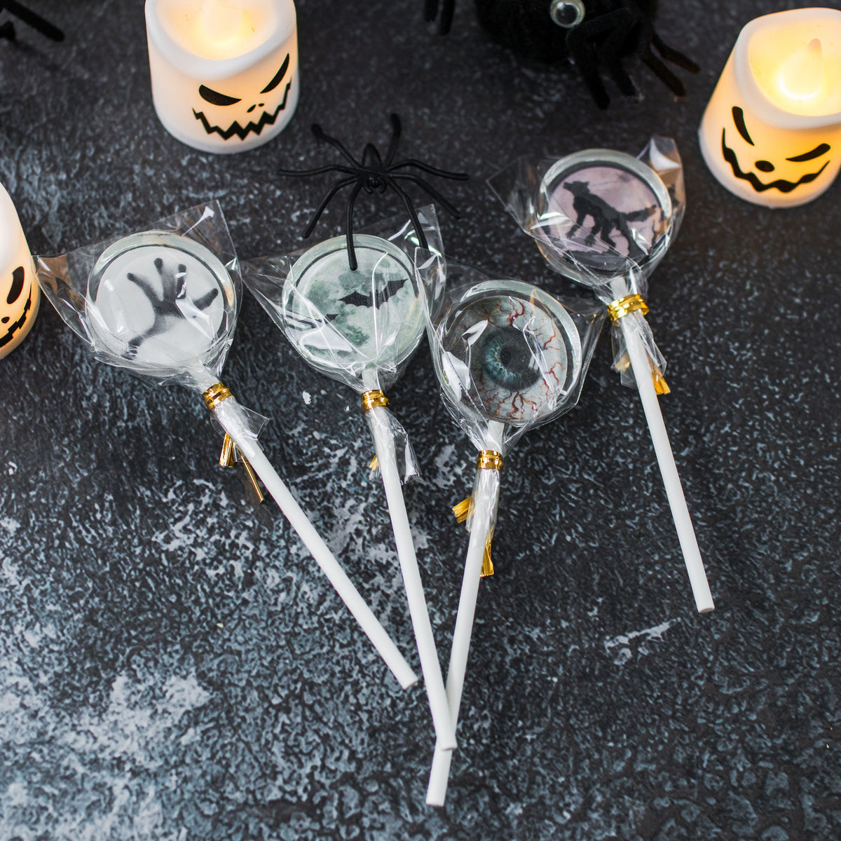 Hallowenn Lollis mit grauen Motiven