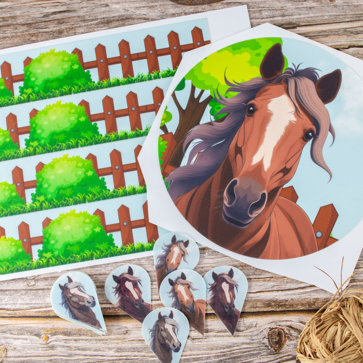 Torten-Dekor Set – Pferd | Essbares Set mit Tortenband, Tortenaufleger (20 cm) & 6 Einsteckoblaten – Bild 5