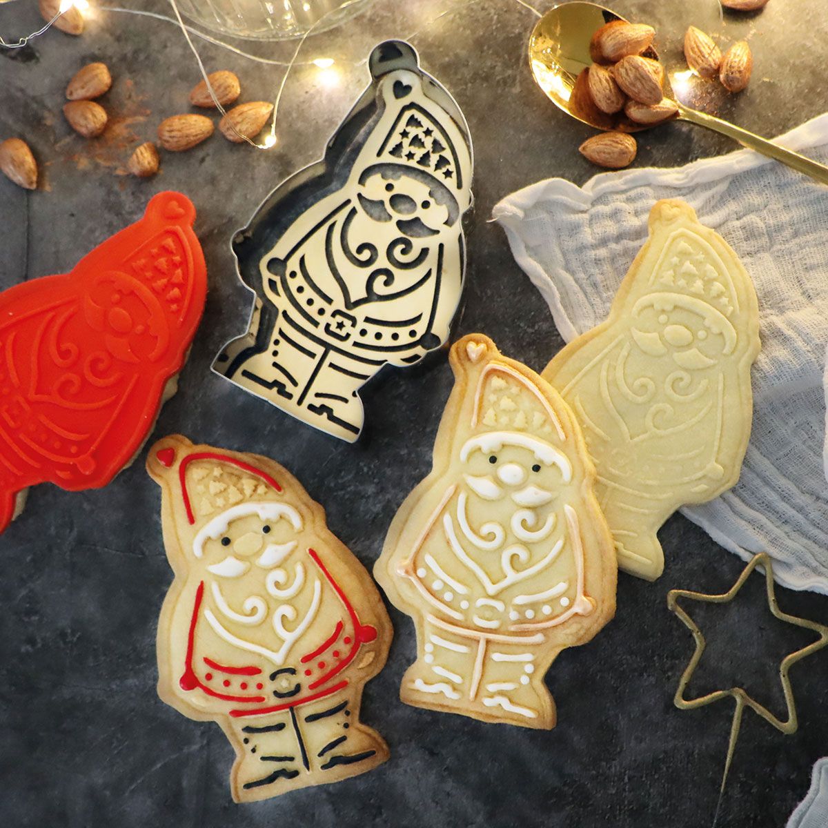 Weihnachtsmann Ausstecher & Prägewerkzeuge Set aus Holz und Metall