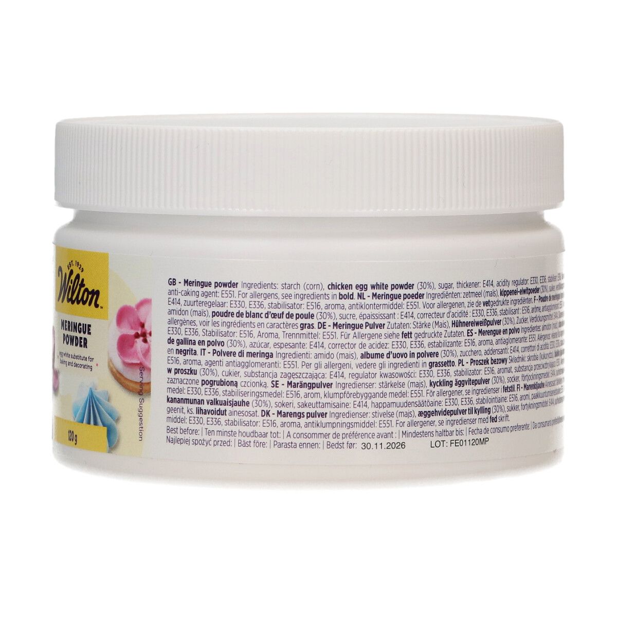 Wilton Meringue-Pulver 120 g Rückseite mit Inhaltsstoffen