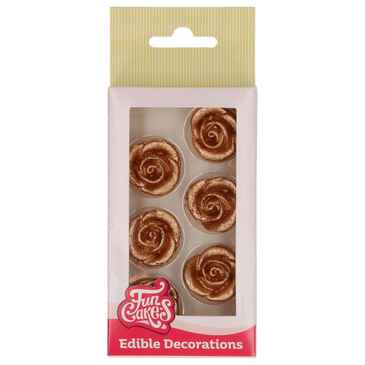 FunCakes Zuckerdekoration Rosen Bronze 6er Packung