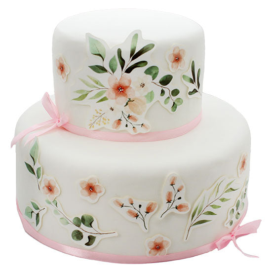 Fondant Kuchen-Tattoo - Watercolour Eucalyptus & Kirschblüte – Bild 1