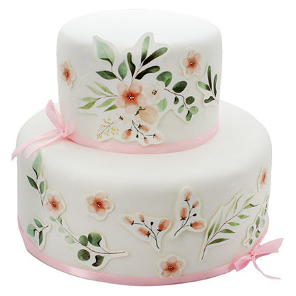Fondant Kuchen-Tattoo - Watercolour Eucalyptus & Kirschblüte – Bild 1