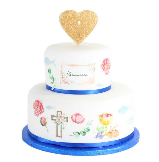 Fondant Kuchen-Tattoo - Kommunion Aquarell – Bild 1
