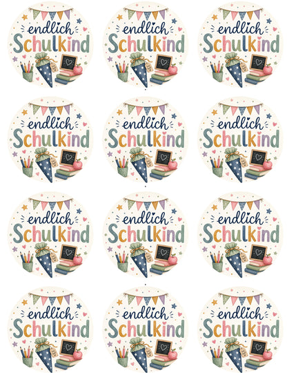 Oblaten Endlich Schulkind | Blaue oder Lila Zuckertüte | Einschulung – Bild 2