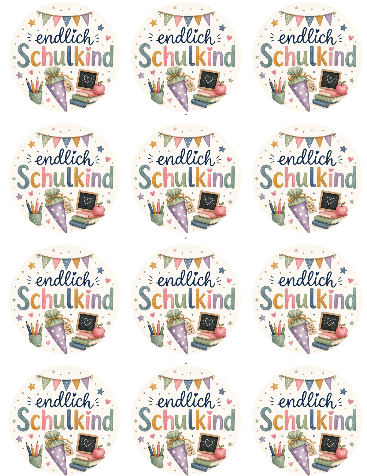 Oblaten Endlich Schulkind | Blaue oder Lila Zuckertüte | Einschulung – Bild 1