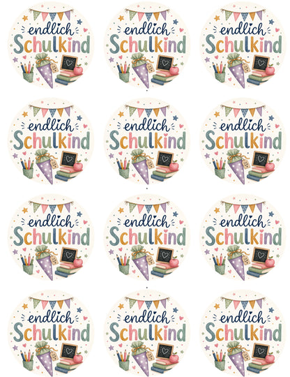Oblaten Endlich Schulkind | Blaue oder Lila Zuckertüte | Einschulung – Bild 1