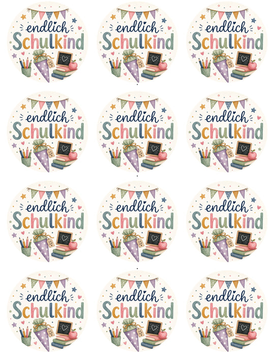 Oblaten Endlich Schulkind | Blaue oder Lila Zuckertüte | Einschulung – Bild 1