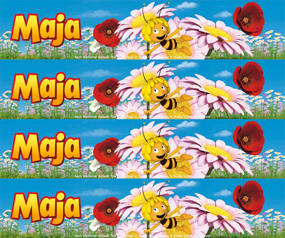 Tortenband blau mit Logo, Biene Maja und Blumen