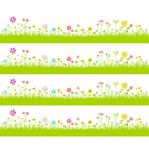 Tortenband weiß mit bunten Blumen und grüner Wiese
