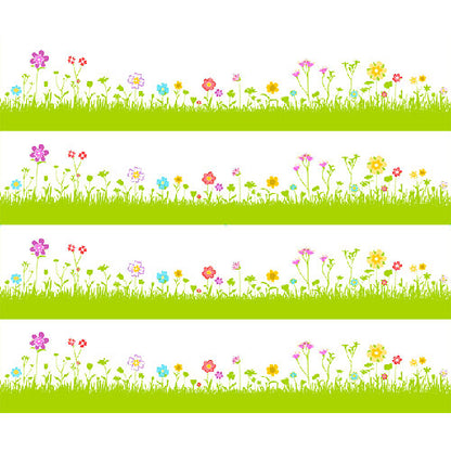 Tortenband weiß mit bunten Blumen und grüner Wiese