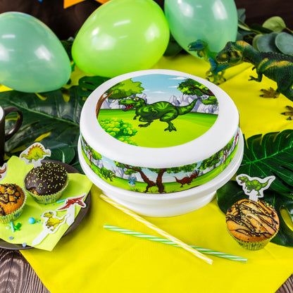 Torten-Dekor Set – Dinosaurier | Essbares Set mit Tortenband, Tortenaufleger (20 cm) & 5 Einsteckoblaten – Bild 1