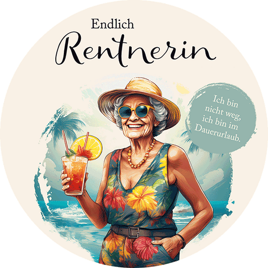 Motiv TortenBild Endlich Rentnerin Frau mit Cocktail