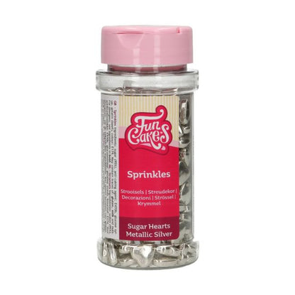 FunCakes Zuckerherzen Metallic Silber 80g Dose