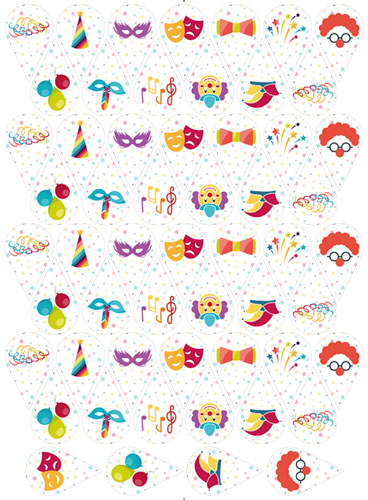 bedruckte Oblaten zum Einstecken 56 Stück - 40x25mm - Motiv Karneval