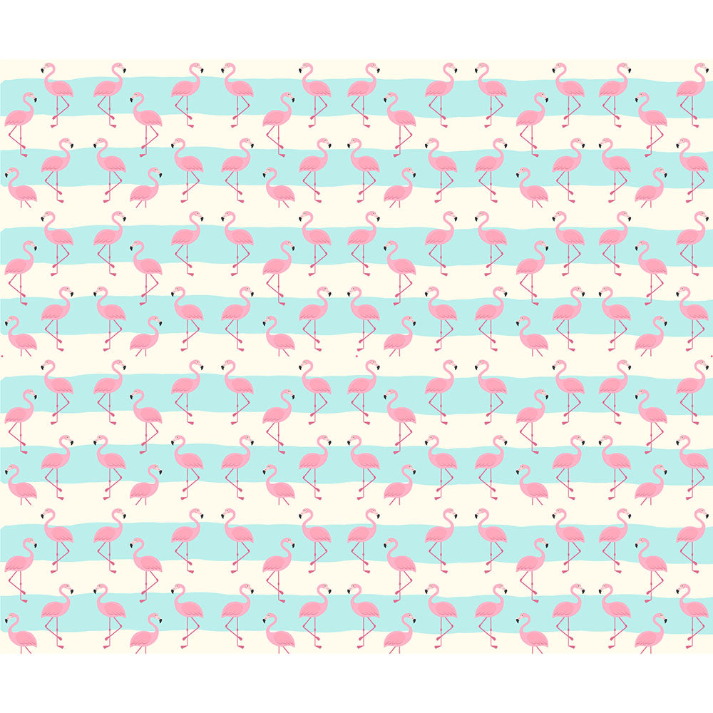 Tortenband beige -hellblau - gestreift mit Flamingos