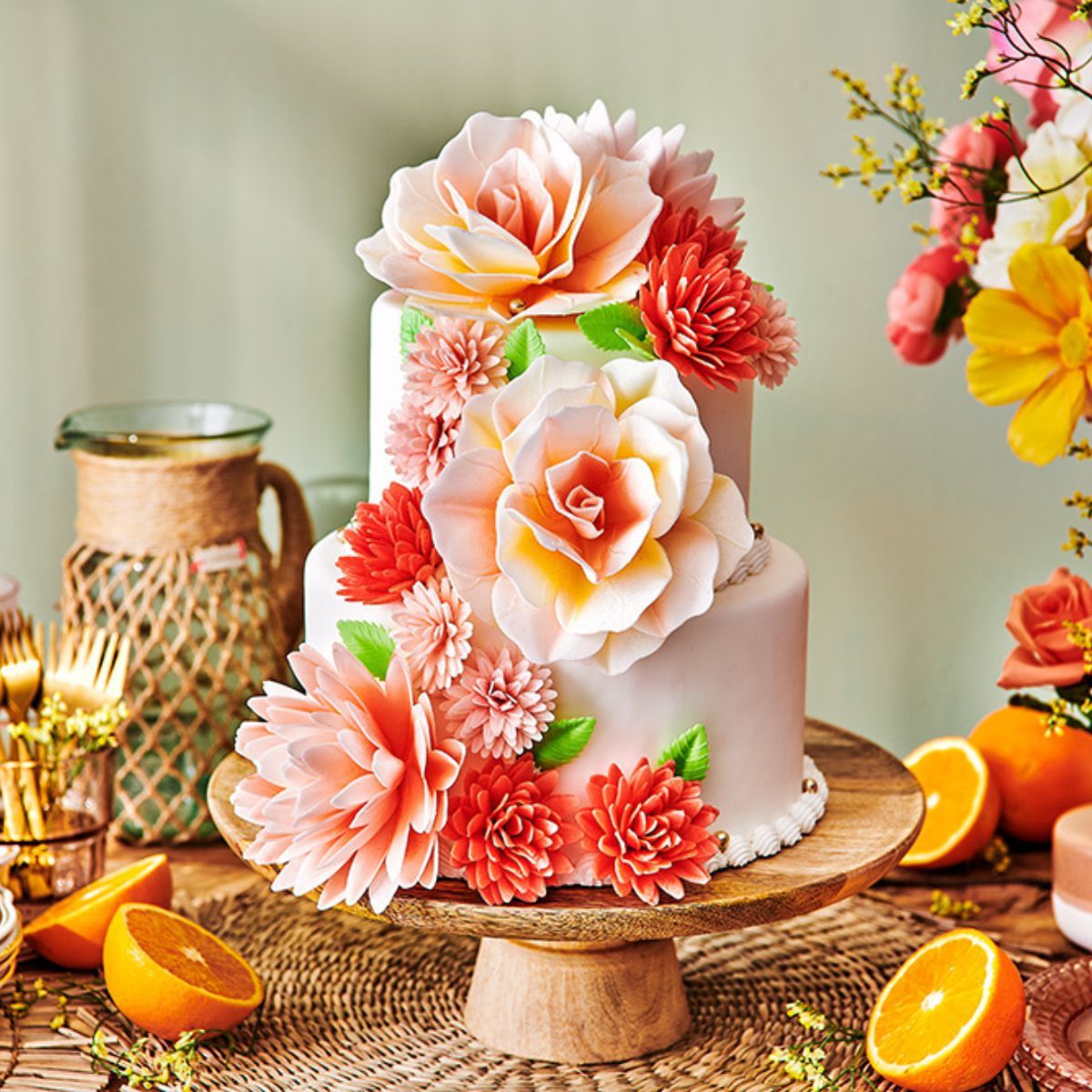 dekorierte Torte mit essbaren Papierblumen