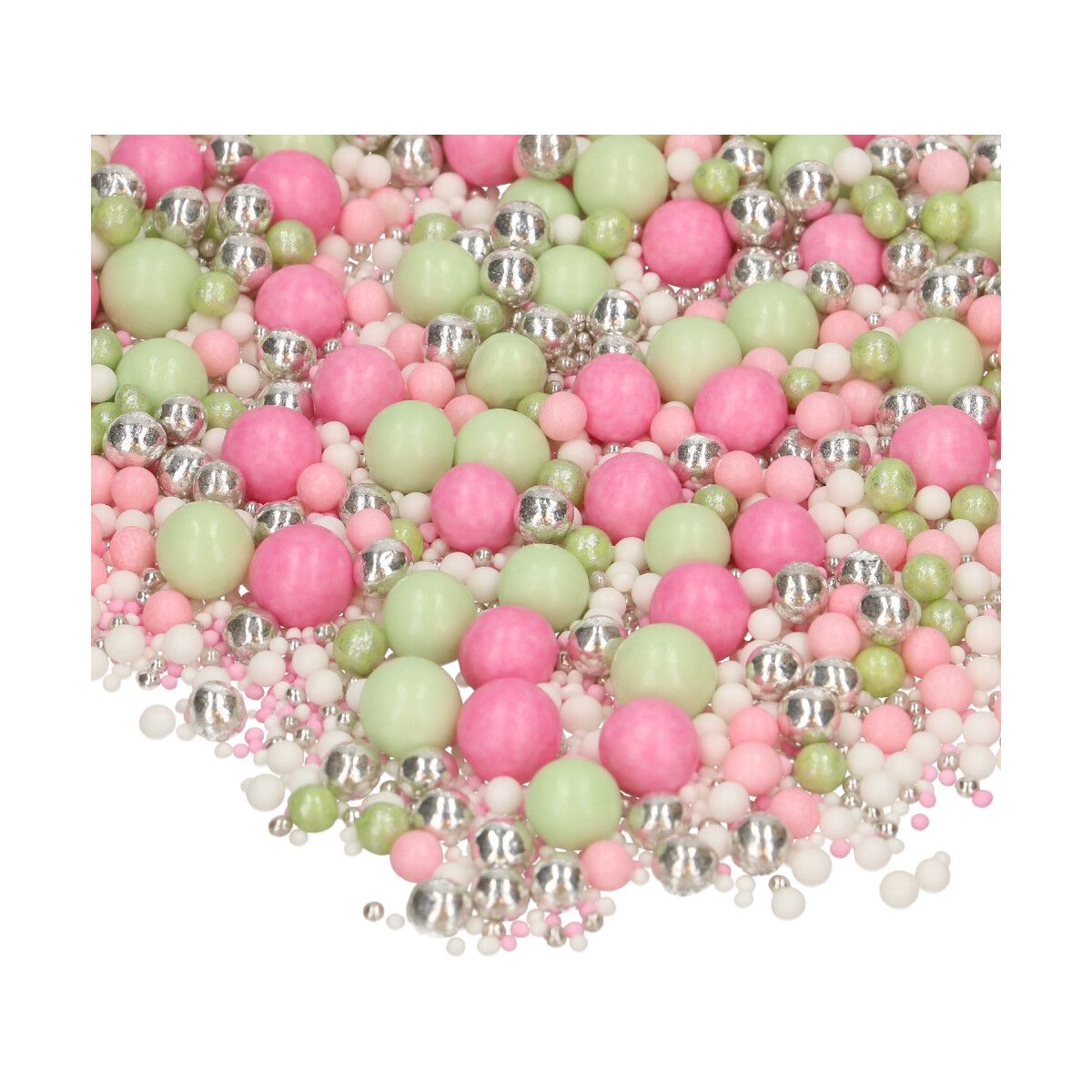 Soft Pearls Rose Garden rosa, grün große Kugeln und kleine silber weiß und rosa