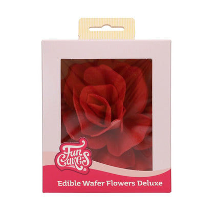Essbare Papierblumen Deluxe Rose Pastella Rot Groß in Verpackung