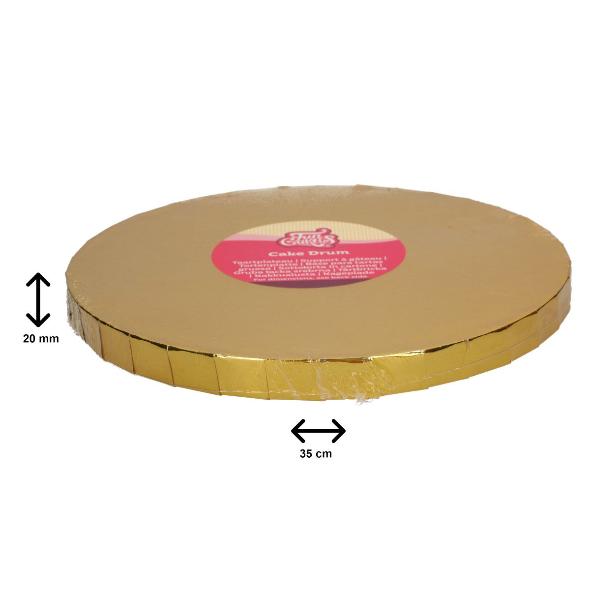 FunCakes Tortenplatte gold 35cm rund, 2cm dick mit Maßangaben