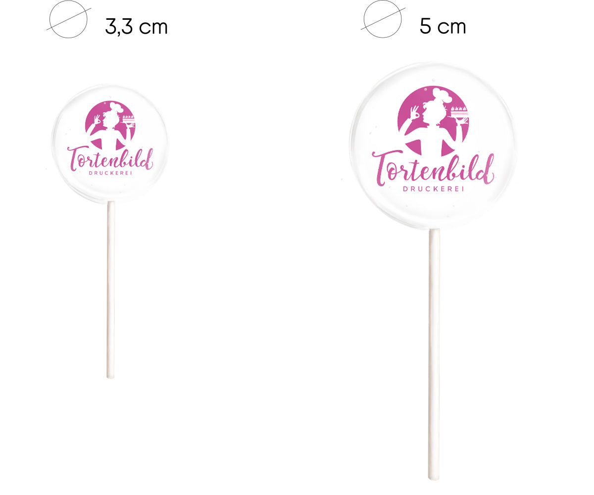 Größenvergleich Lolli klein und groß mit Logo