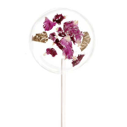 Blütenlolli Heart Attack mit Rosenblüten und Blattgold verziert