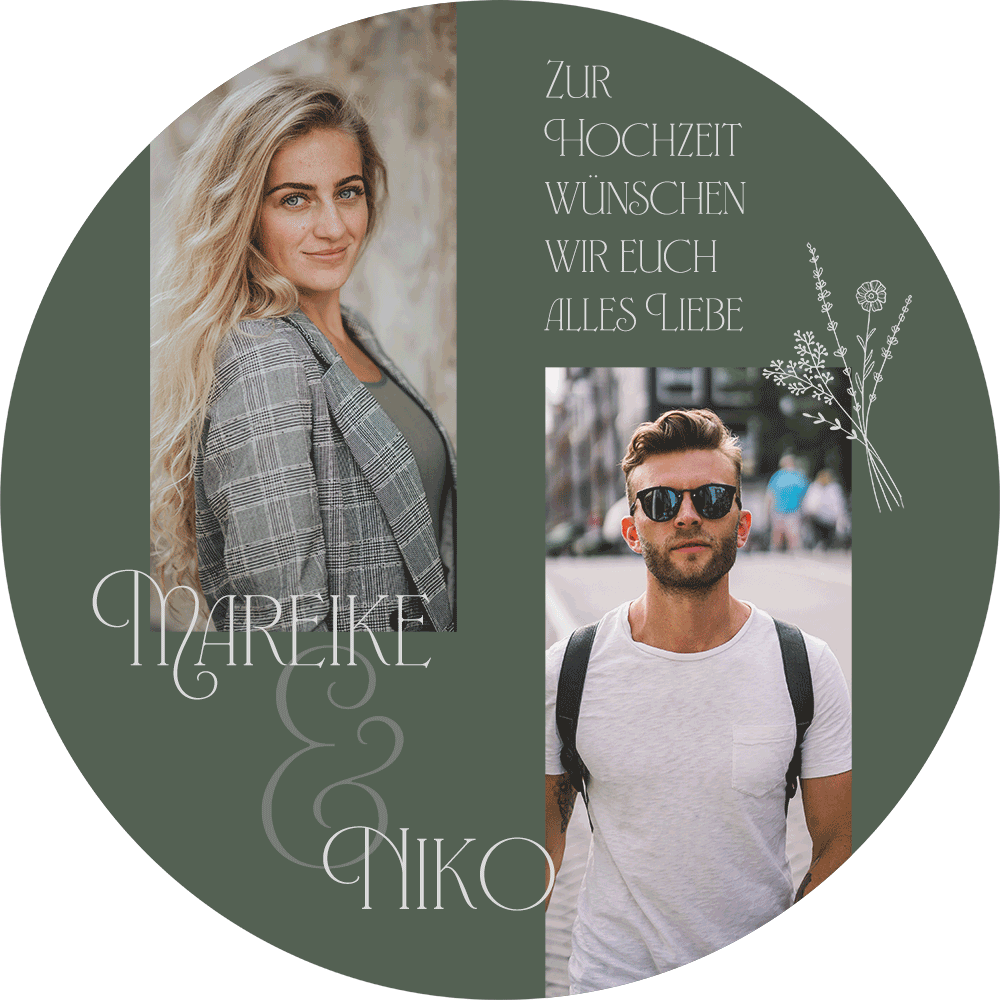 Tortenaufleger Motiv Hochzeit Bohemian mit dukelgrünem Hintergrund