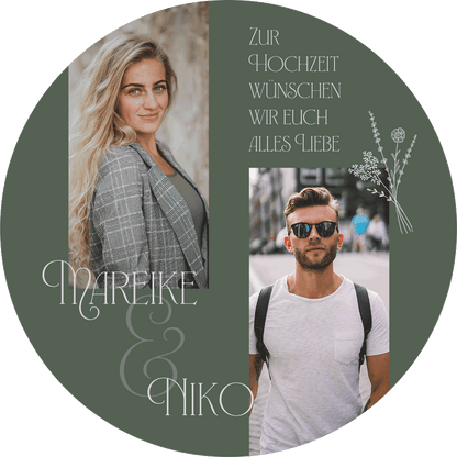 Tortenaufleger Motiv Hochzeit Bohemian mit dukelgrünem Hintergrund
