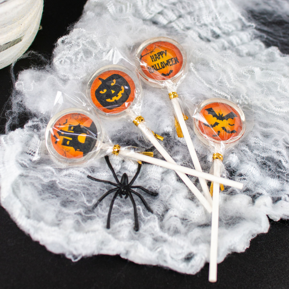 Halloween Lollis mit Kürbis, Fledermäusen und Schloß