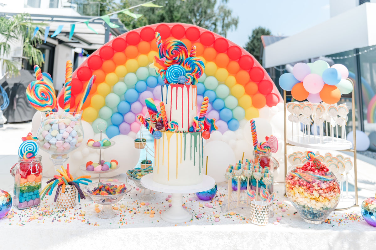 Regenbogen Set Sweet Table mit MotivLolli Regenbogen