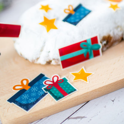 Motivoblaten Weihnachtsgeschenke vor Stollen eckige Geschenke