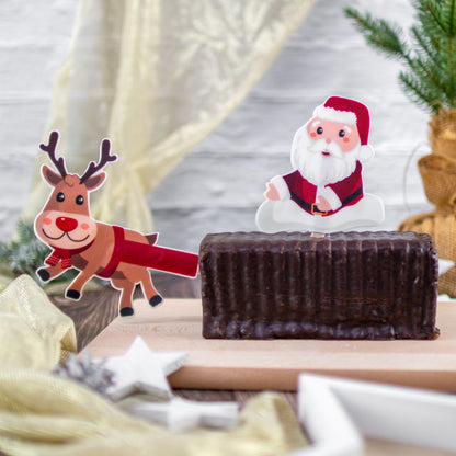 Fondant Kuchen-Einstecker Weihnachtsmann mit Rentier im Kuchen als Schlitten