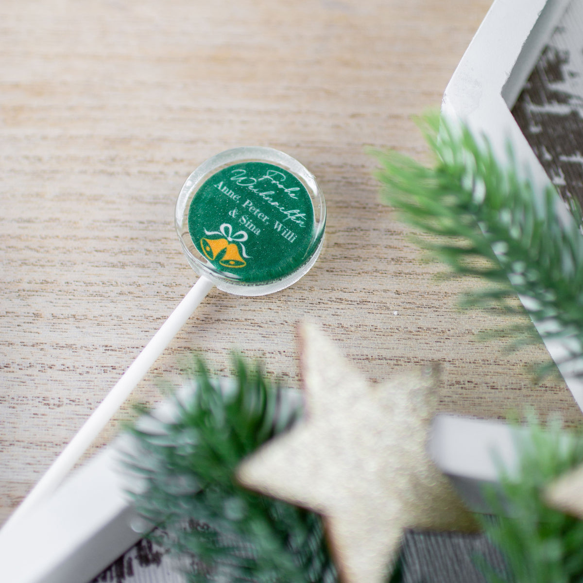 Motivlolli Jingle Bells grün mit Tannengrün