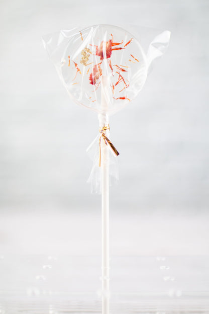 Blütenlolli Indian Summer  mit orangenen Saflor Blüten, Blattgold verpackt
