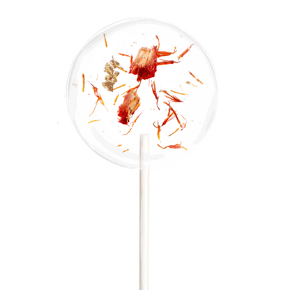 Blütenlolli Indian Summer  mit orangenen Saflor Blüten, Blattgold freigestellt