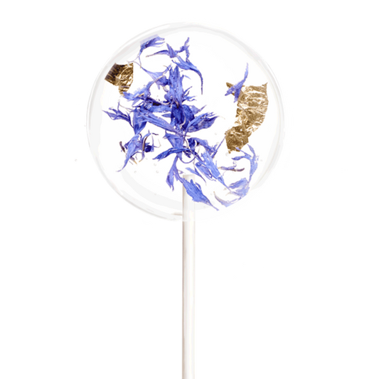 Blütenlolli Lady Luise blaue Kornblumenblüten mit Blattgold