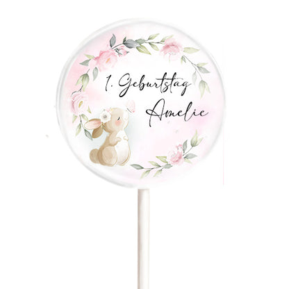 MotivLolli Hase mit Namen und Geburtstag