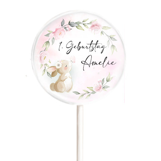 MotivLolli Hase mit Namen und Geburtstag
