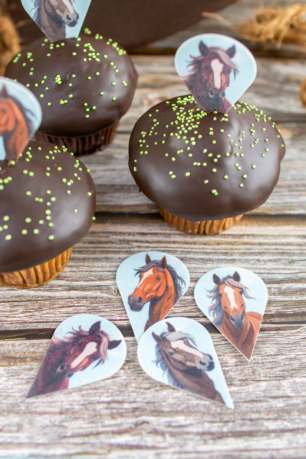 Pferde Oblaten Einstecker in Muffin oben