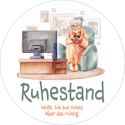 Motiv Tortenbild Ruhestand Dame auf Sessel