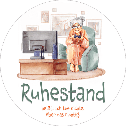 Motiv Tortenbild Ruhestand Dame auf Sessel