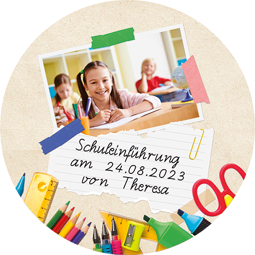 Tortenbild zur Einschulung Papier und Stifte