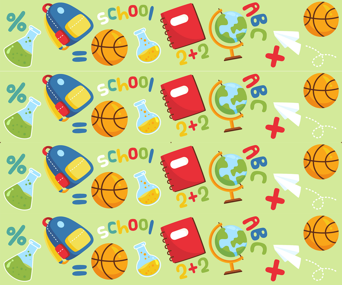 Tortenband grün mit Schulsachen und Basketball