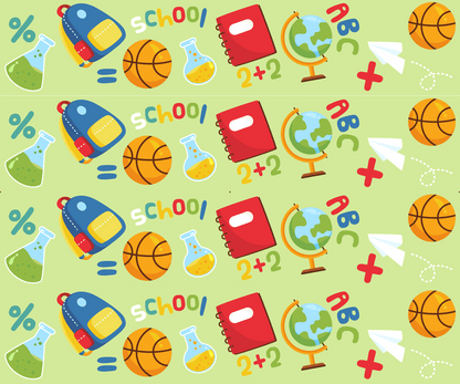 Tortenband grün mit Schulsachen und Basketball