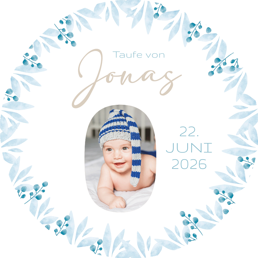 Tortenbild Taufe - Olivenblätter Blau – Bild 1