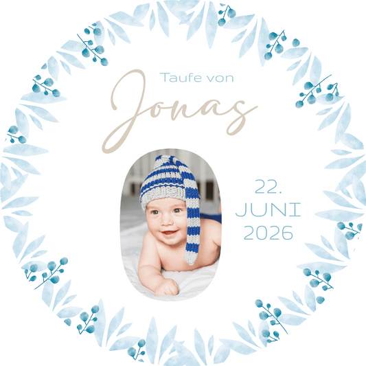Tortenbild Taufe - Olivenblätter Blau – Bild 1