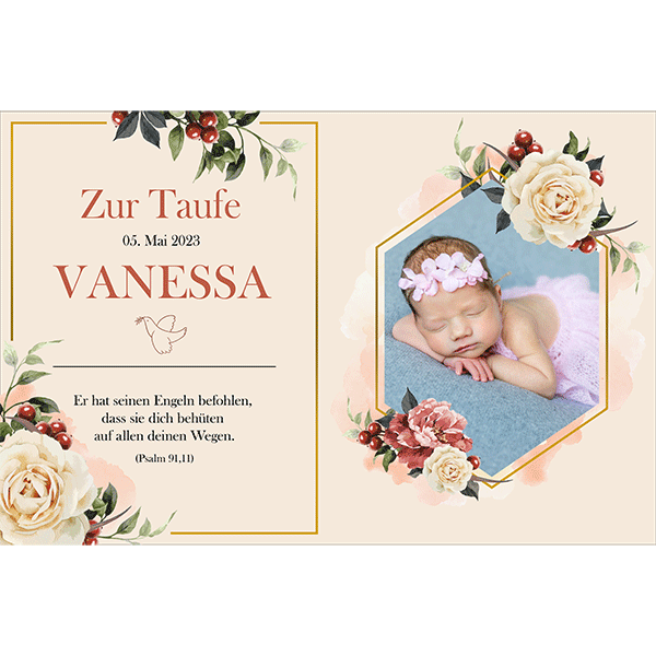 Tortenbild Taufe Rechteckig - Buchbild Blumen Beige